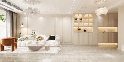 法式奶油风客餐厅3D模型下载